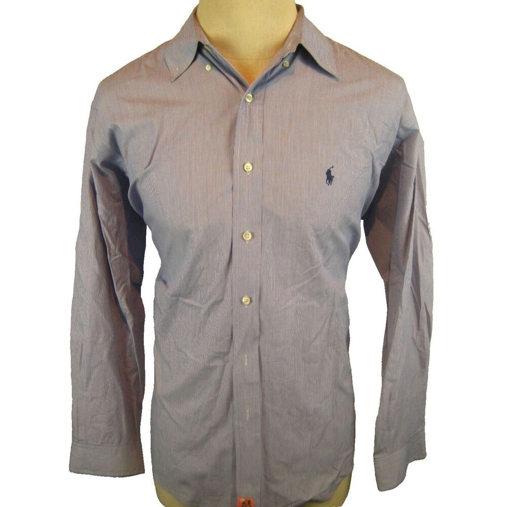 Mens Ralph Lauren Yarmouth Blue Stripe LS Cotton Casual Shirt sz 16.5x34/5